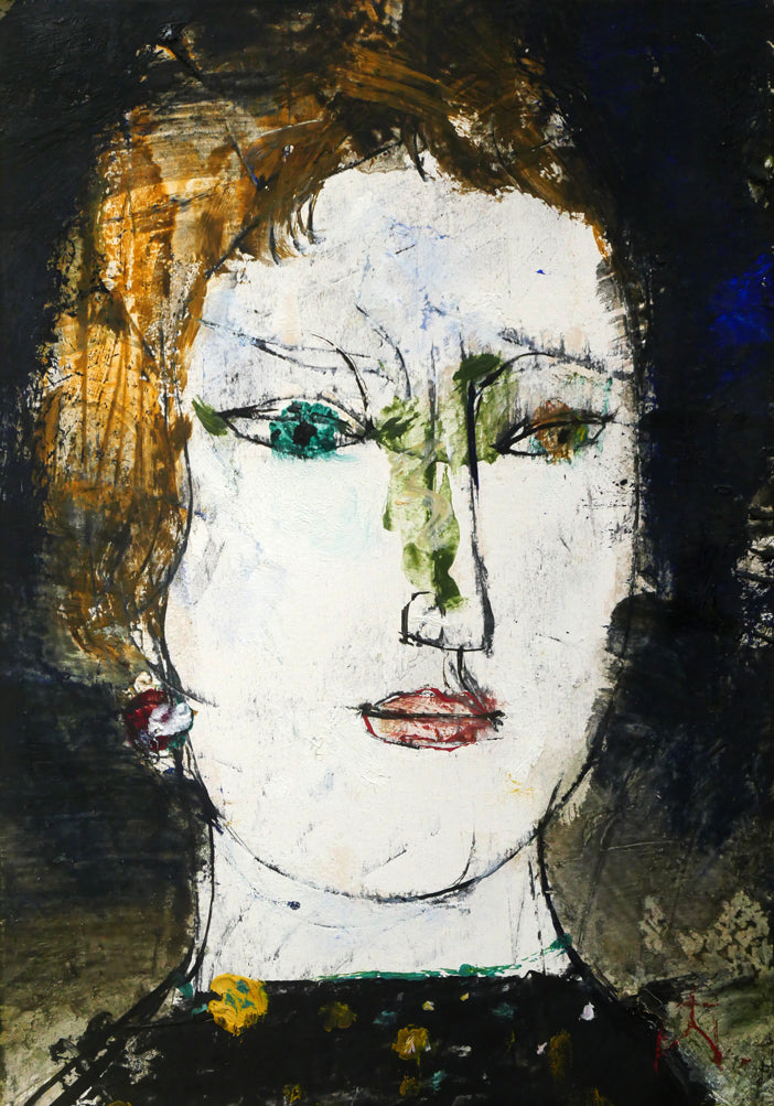 渡辺貞一「青い眼の女」油絵(21.5×15cm) 作品全体画像