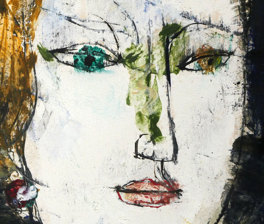 渡辺貞一「青い眼の女」油絵(21.5×15cm) 拡大画像2