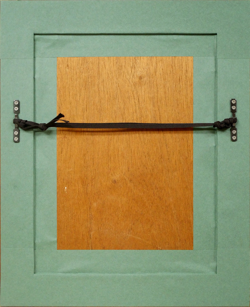 渡辺貞一「青い眼の女」油絵(21.5×15cm) 額縁裏側画像