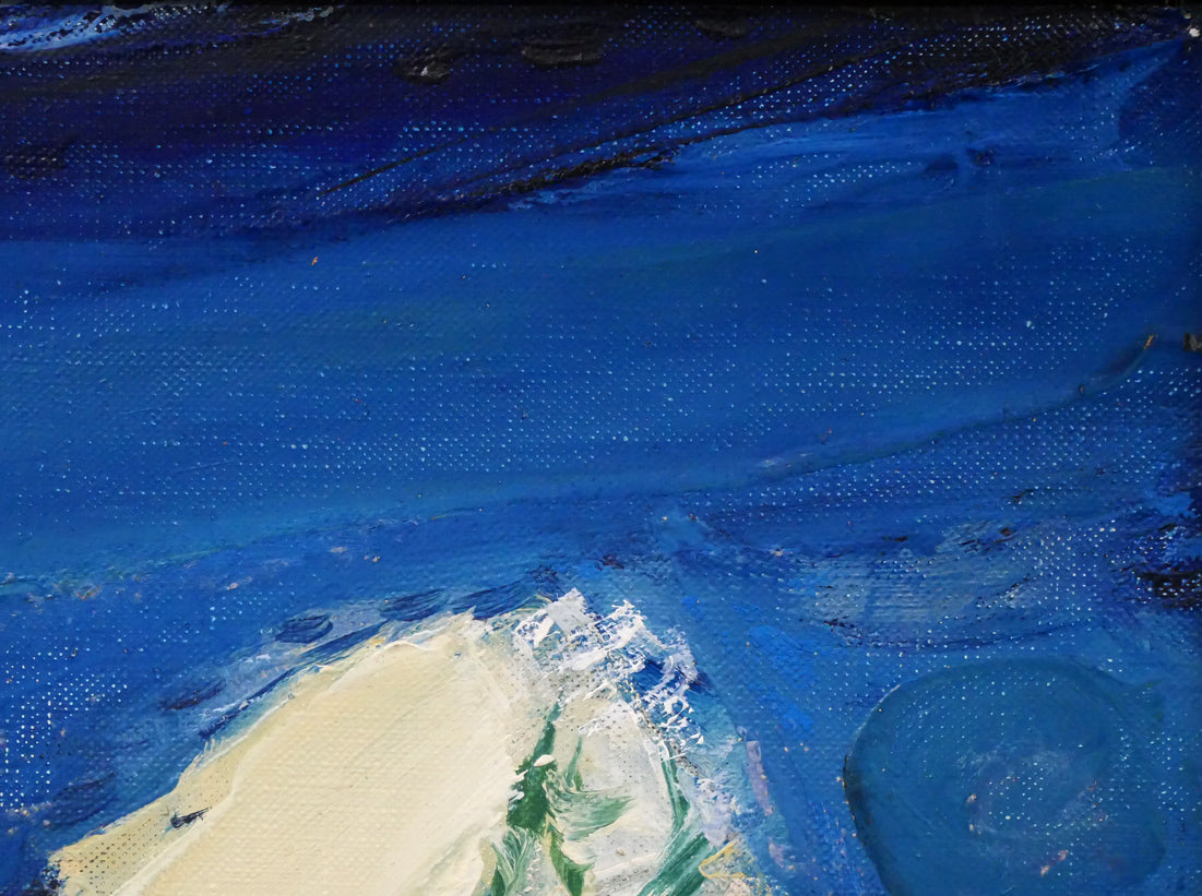 渡辺眞利(渡邊)「笛ふく少年」油絵・F4号 拡大画像2