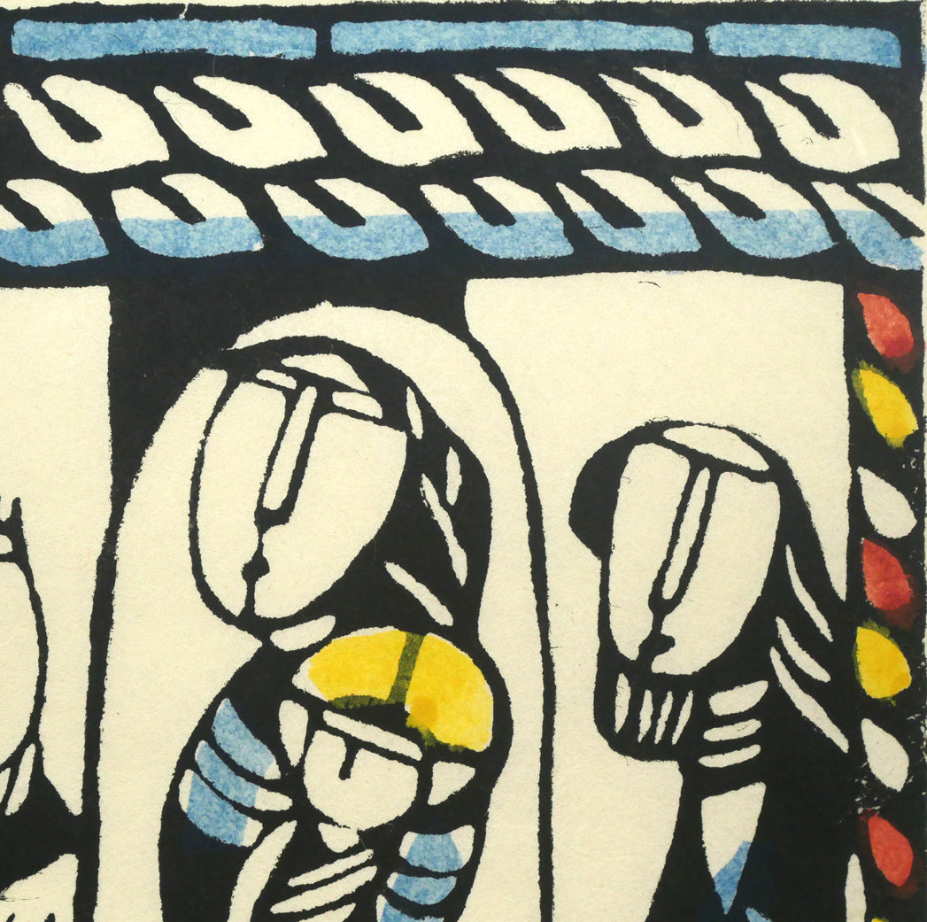 渡辺禎雄「馬小屋での誕生」型染め版画 拡大画像2