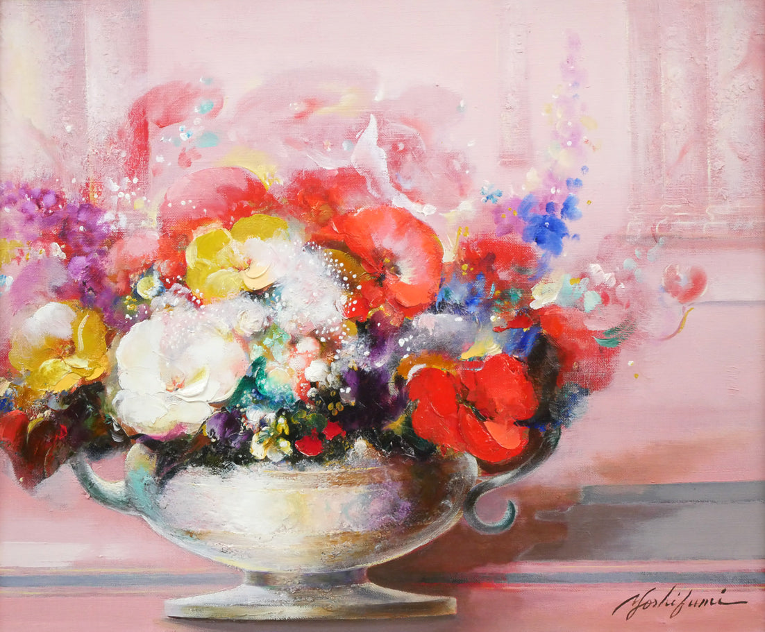 渡辺芳文「花と風景」油絵・F8号 作品全体拡大画像