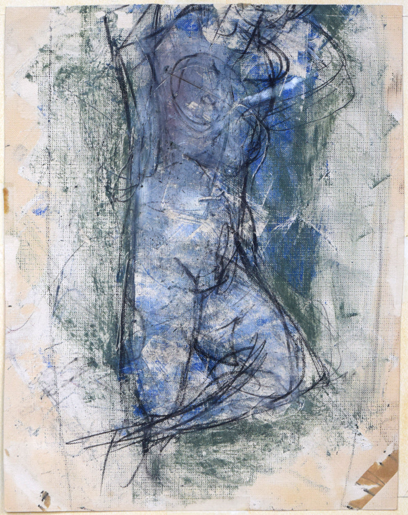 渡辺貞一「少年」グワッシュ 作品裏側画像(裏側にも裸婦の絵あり)