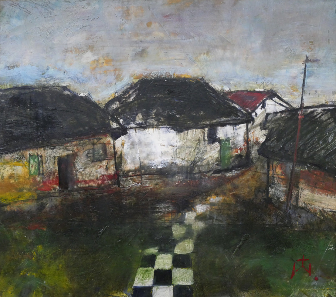 渡辺貞一「長沙郊外(中国)」油絵・変形4号 作品全体拡大画像