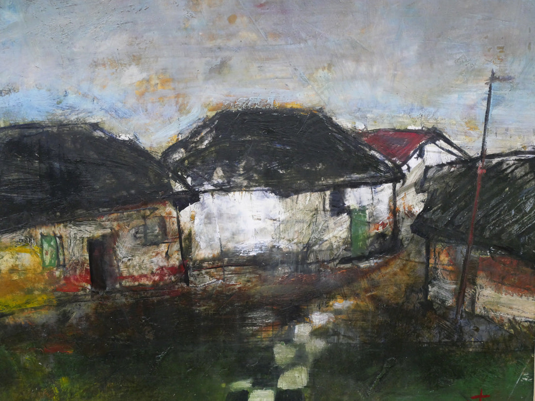 渡辺貞一「長沙郊外(中国)」油絵・変形4号 拡大画像1