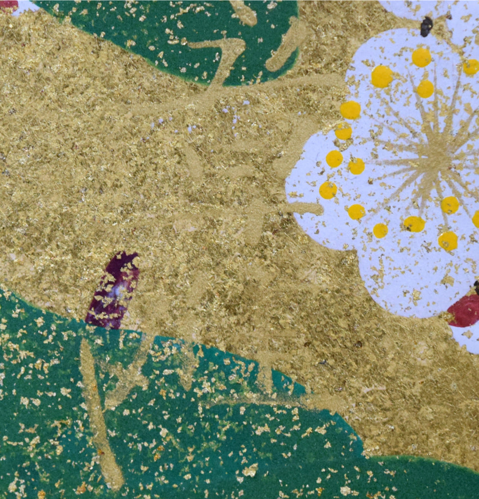 渡辺章雄「梅椿」日本画・F6号 サイン拡大画像