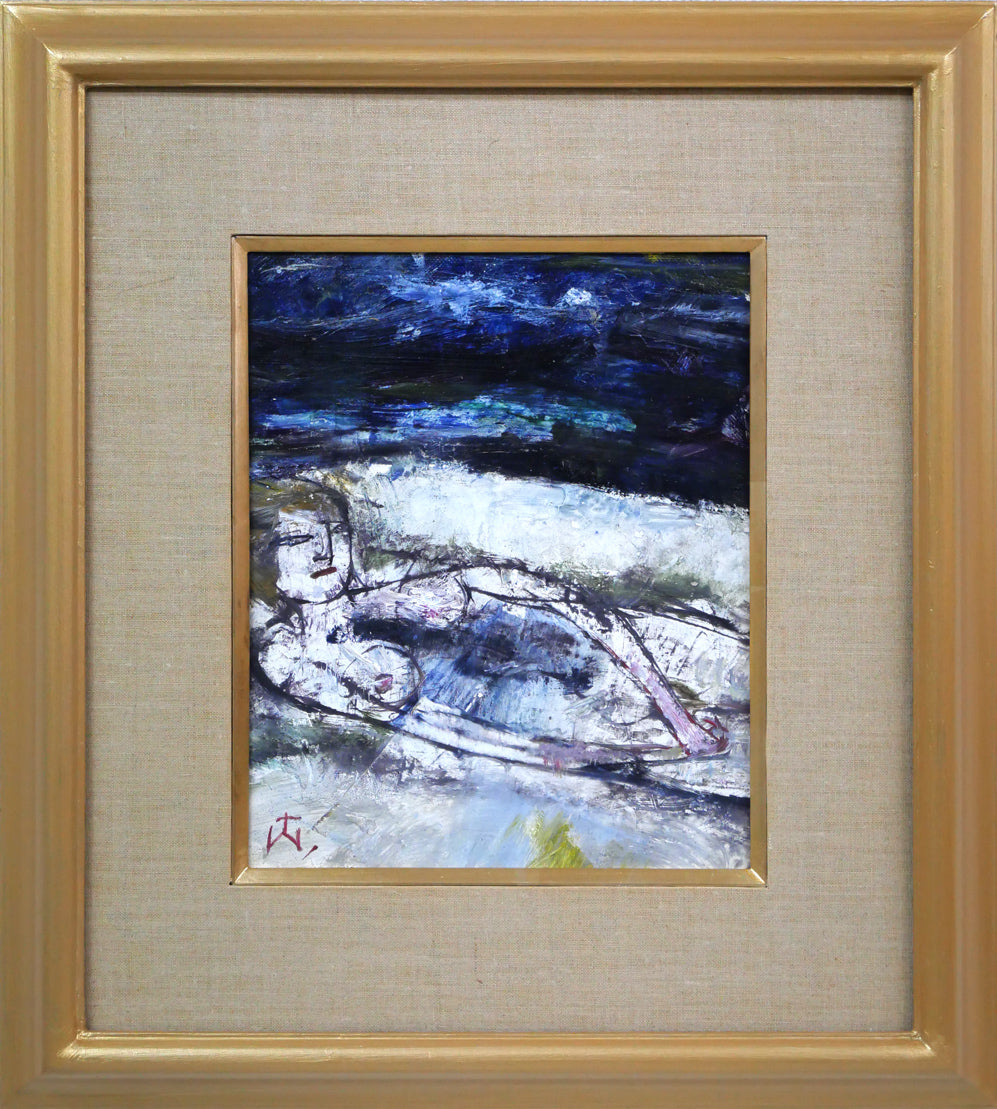 渡辺貞一「海辺の裸婦」油絵・F3号