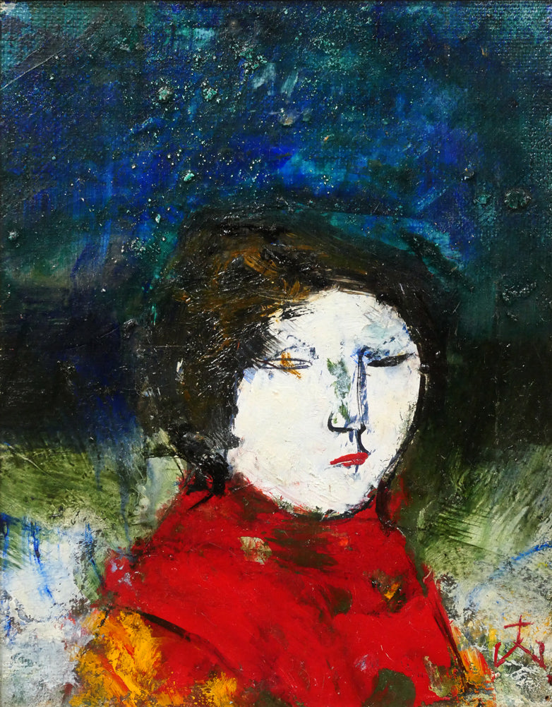 渡辺貞一「雪国の女」油絵・F0号 作品全体画像