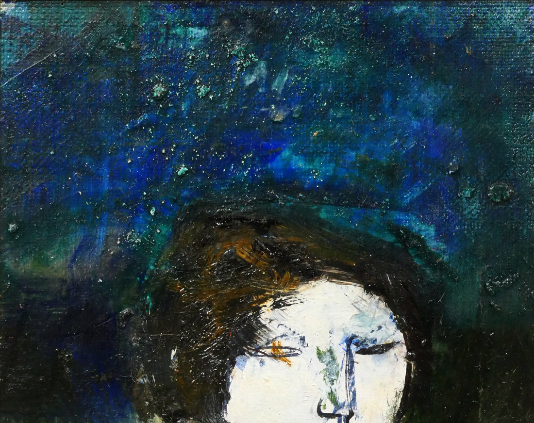 渡辺貞一「雪国の女」油絵・F0号 拡大画像1