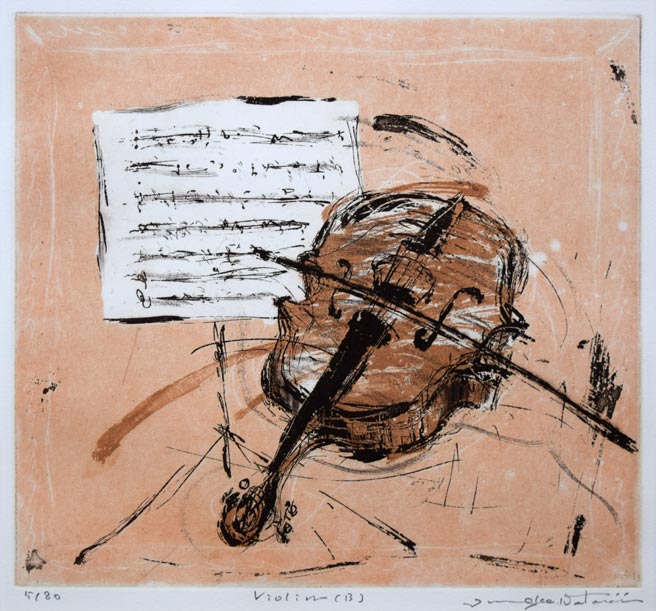 渡会純价「ヴァイオリン(B)」銅版画 作品全体拡大画像