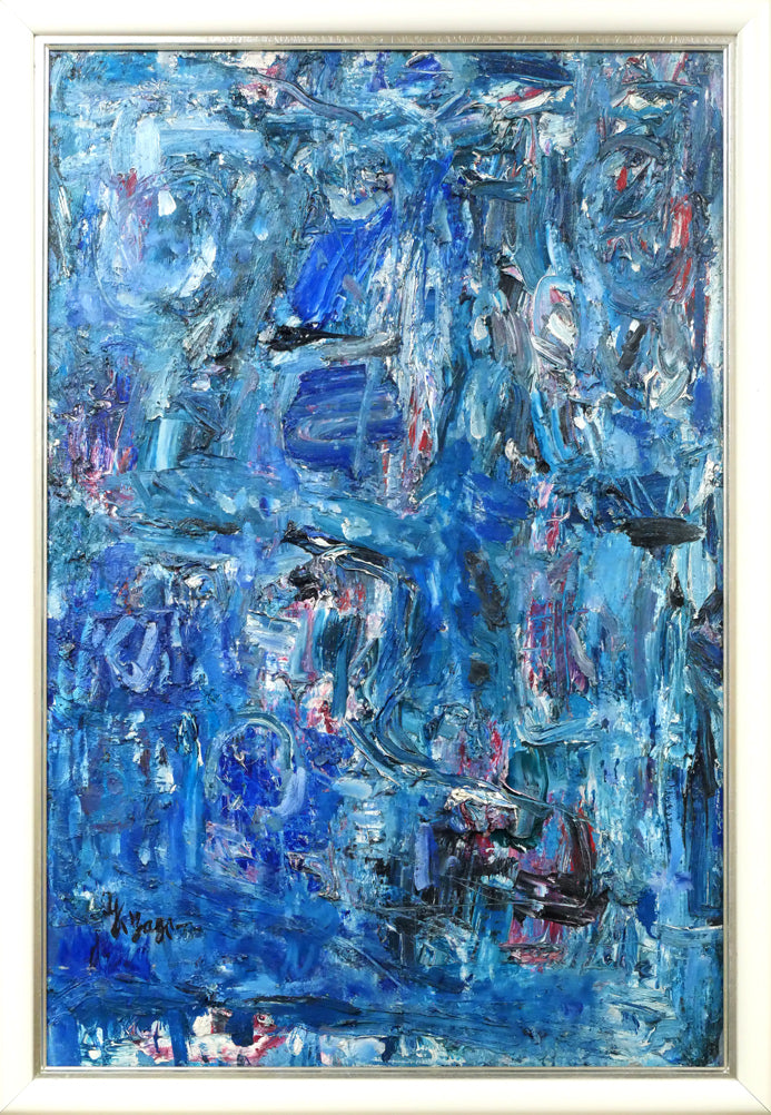 八木保次「青の抽象」油絵・M30号