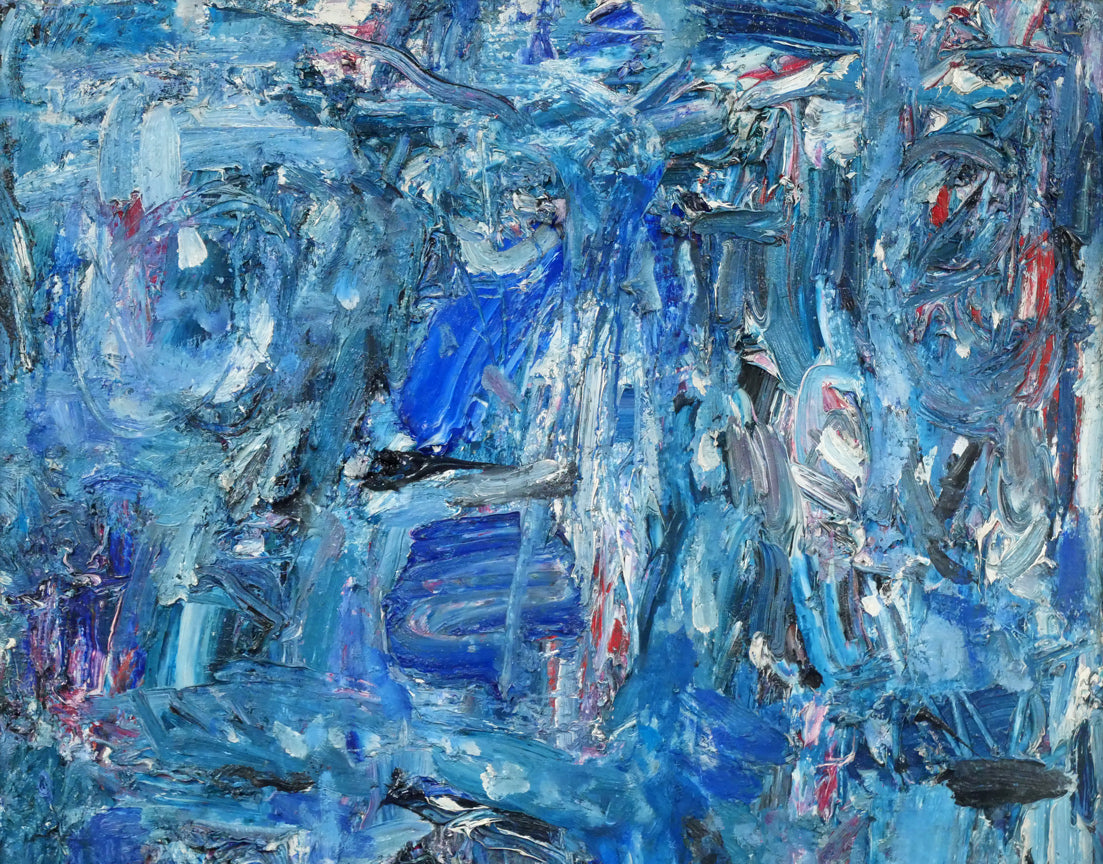 八木保次「青の抽象」油絵・M30号 拡大画像1