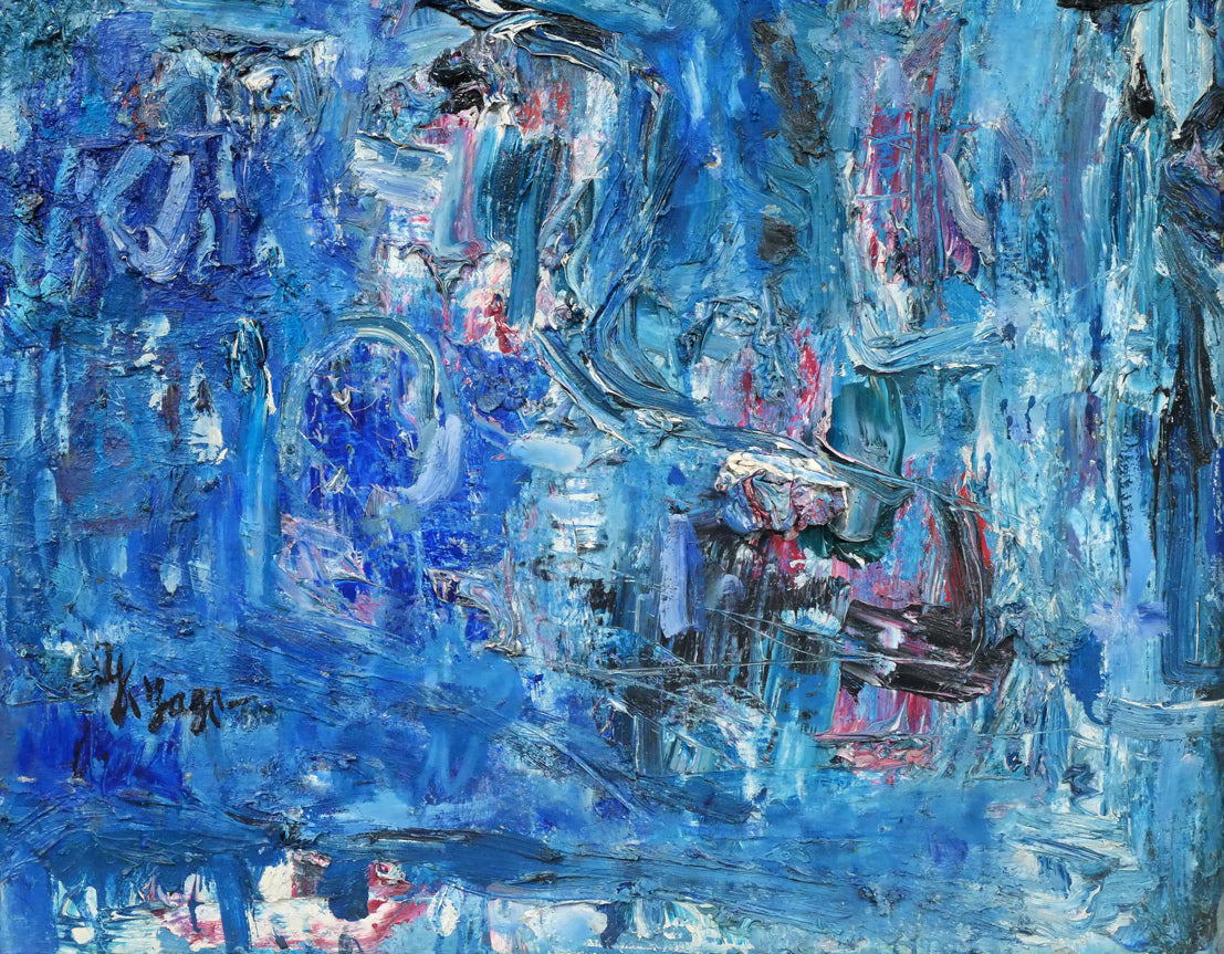 八木保次「青の抽象」油絵・M30号 拡大画像3