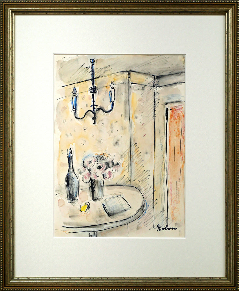 八木伸子「花のある室内」水彩画・4号