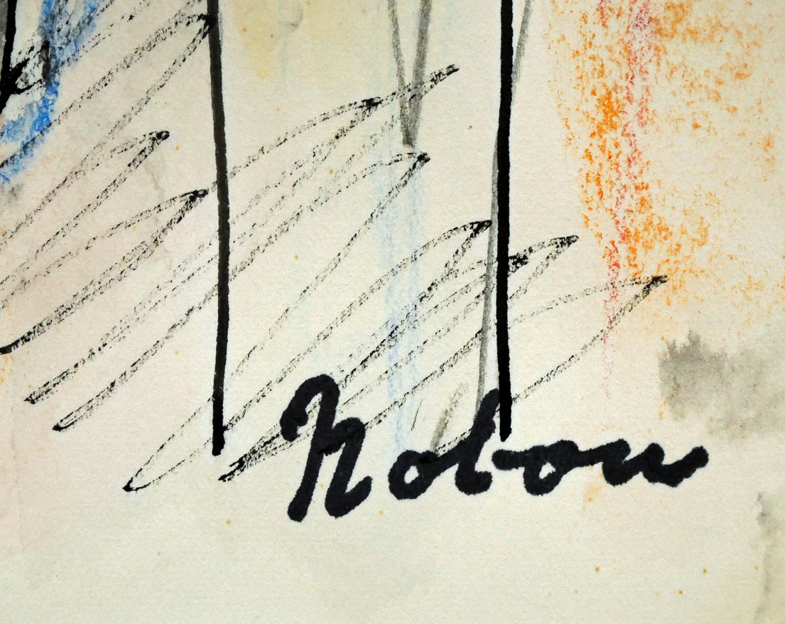 八木伸子「花のある室内」水彩画・4号 サイン拡大画像