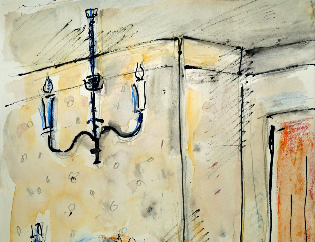 八木伸子「花のある室内」水彩画・4号 拡大画像1