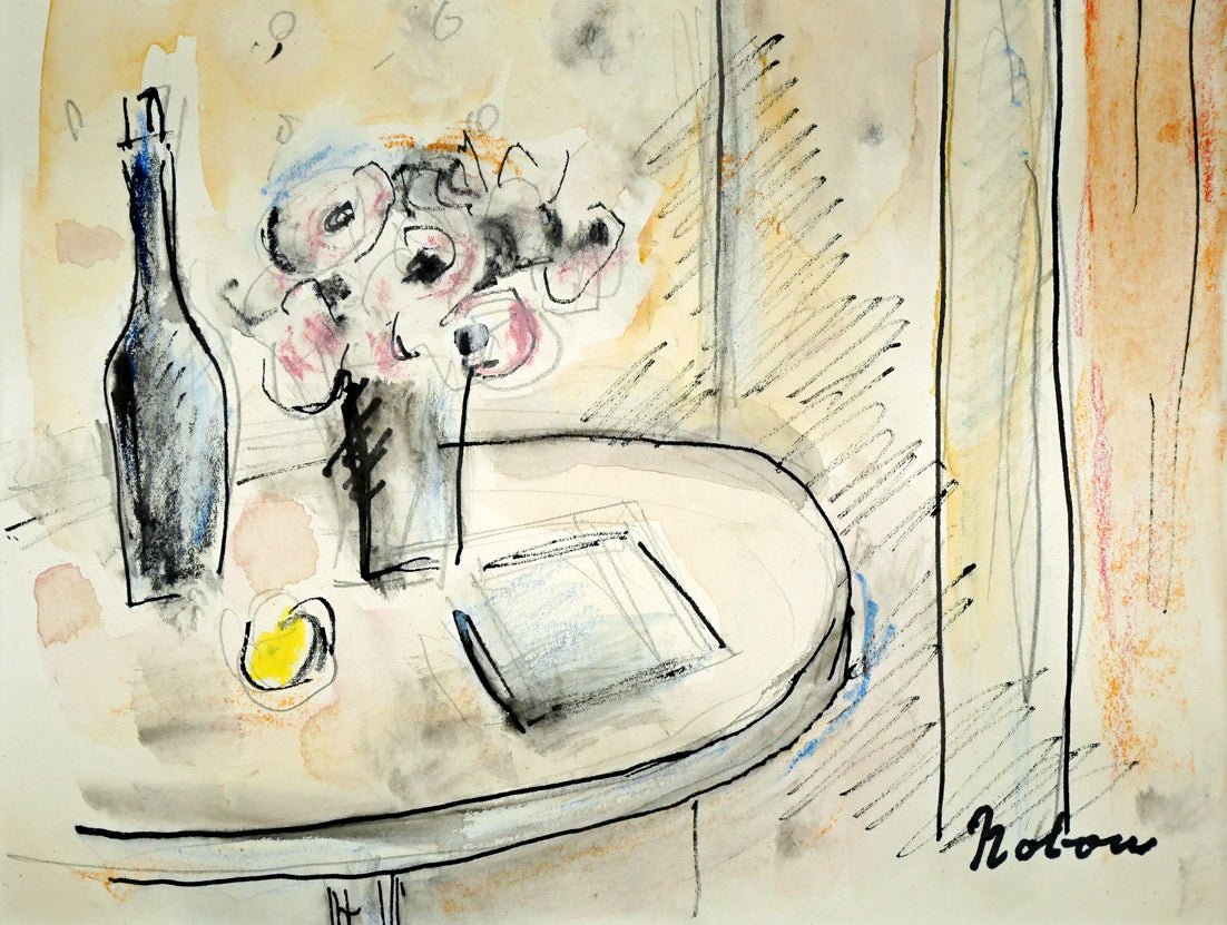 八木伸子「花のある室内」水彩画・4号 拡大画像3