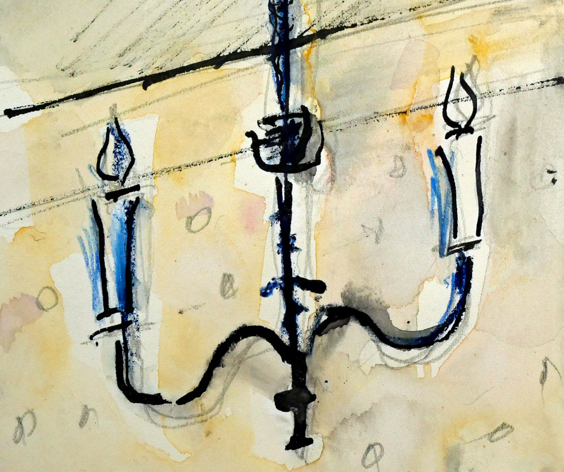 八木伸子「花のある室内」水彩画・4号 拡大画像2