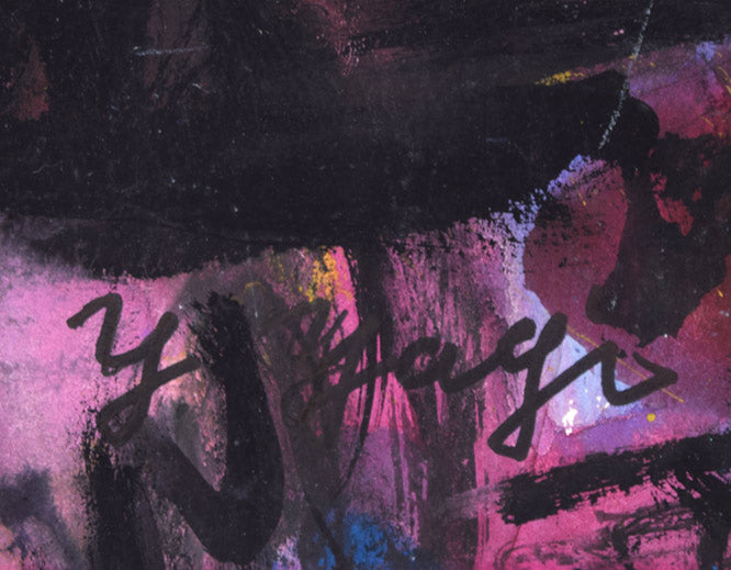 八木保次「花」グワッシュ・6号 サイン拡大画像