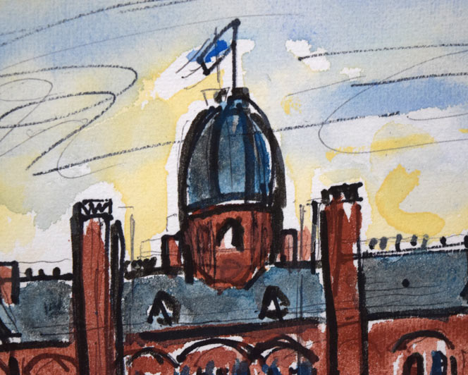 八木伸子「赤レンガの建物(北海道庁)」水彩画 拡大画像1