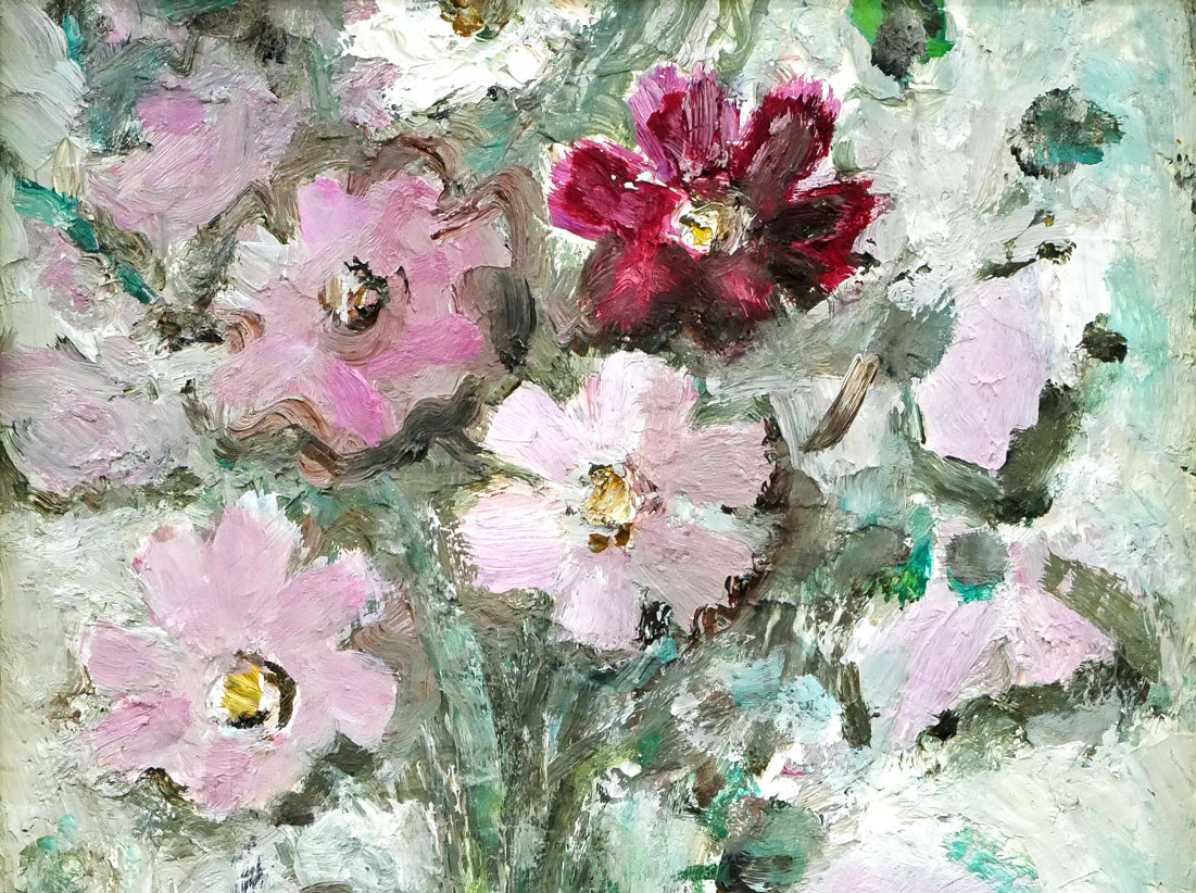 八木伸子「コスモス」油絵・F3号 拡大画像1