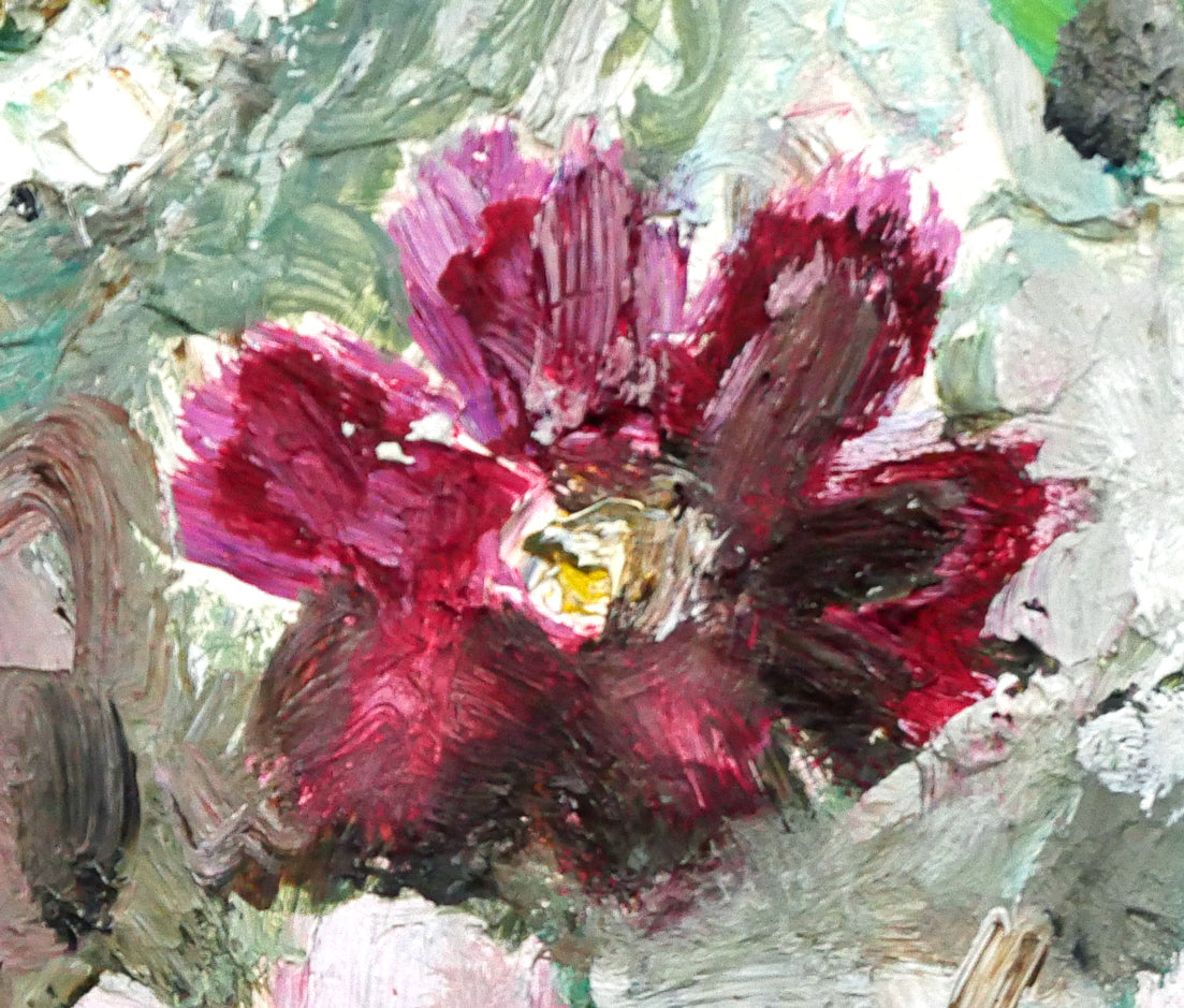 八木伸子「コスモス」油絵・F3号 拡大画像3