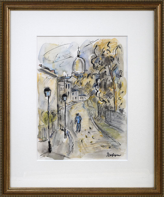 八木伸子「サクレクールの見える道(パリ)」水彩画