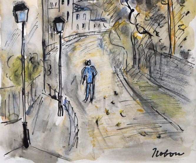 八木伸子「サクレクールの見える道(パリ)」水彩画 拡大画像3