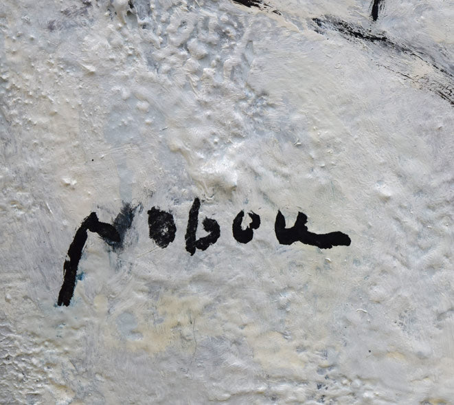 八木伸子「雪の丘」油絵・S20号 サイン拡大画像