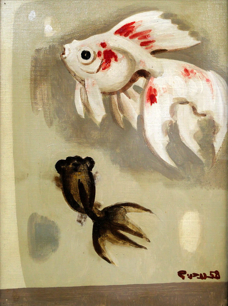 八鍬四郎「金魚」油絵・F4号 作品全体拡大画像
