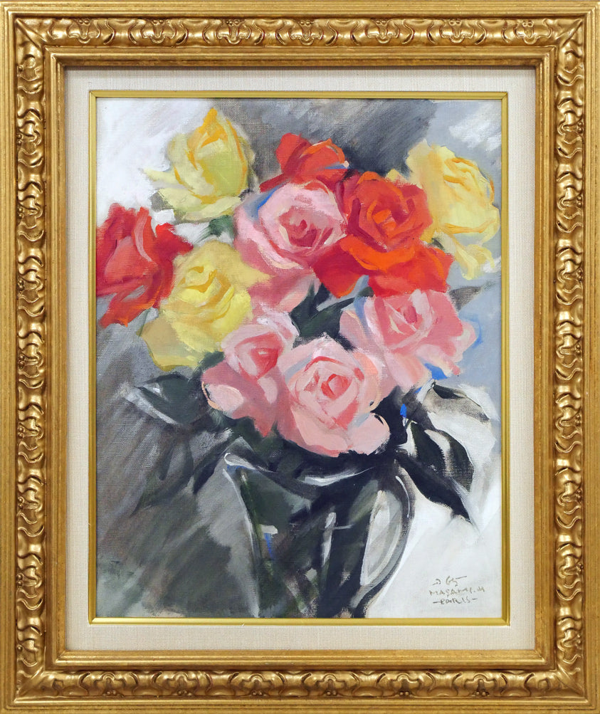 山岸正巳「バラ(パリにて)」油絵・F6号