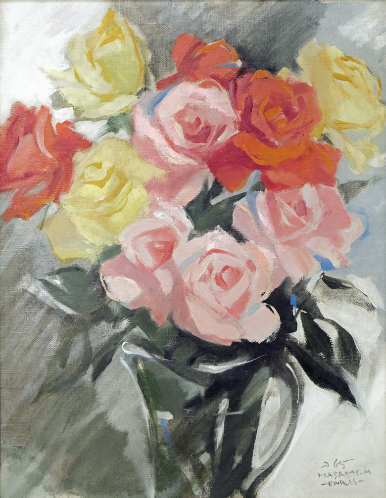 山岸正巳「バラ(パリにて)」油絵・F6号 作品全体画像