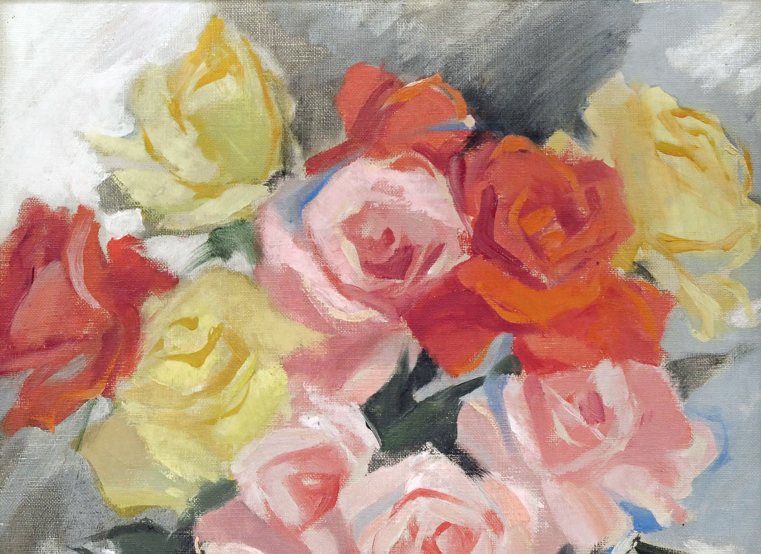 山岸正巳「バラ(パリにて)」油絵・F6号 拡大画像1