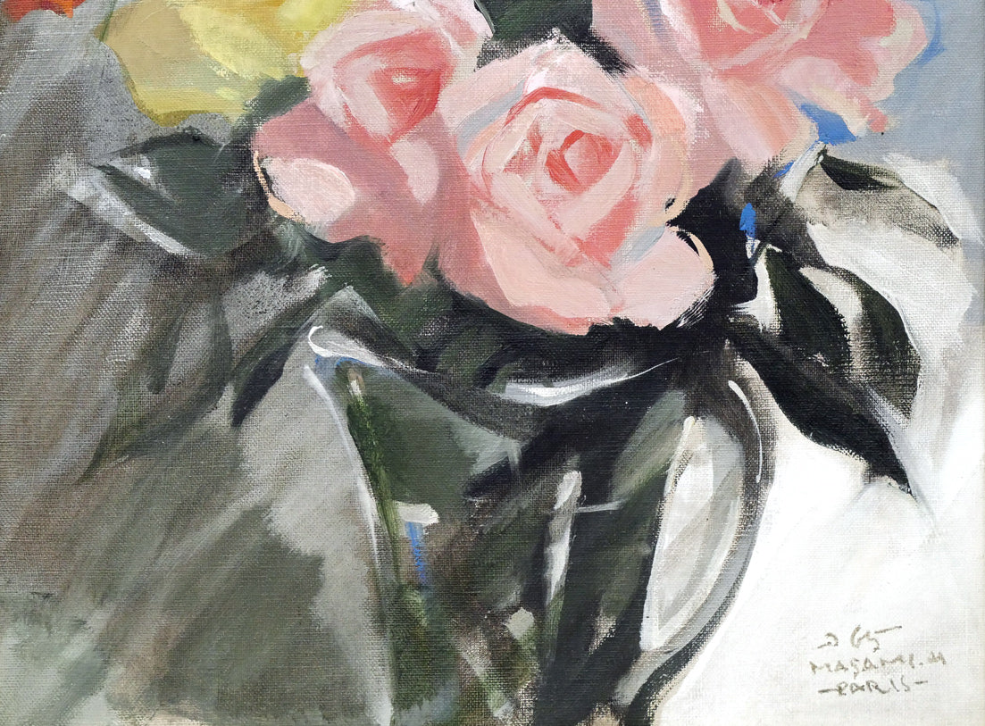 山岸正巳「バラ(パリにて)」油絵・F6号 拡大画像3