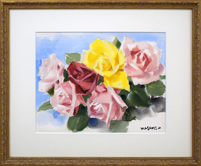 山岸正巳「薔薇」水彩画・3号