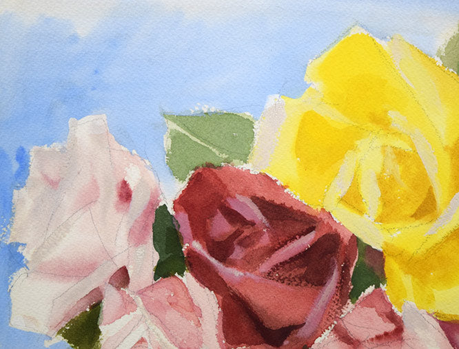 山岸正巳「薔薇」水彩画・3号 拡大画像1