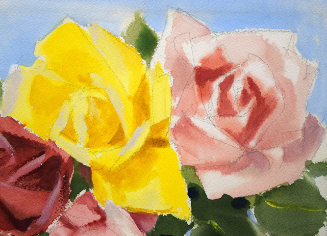 山岸正巳「薔薇」水彩画・3号 拡大画像2