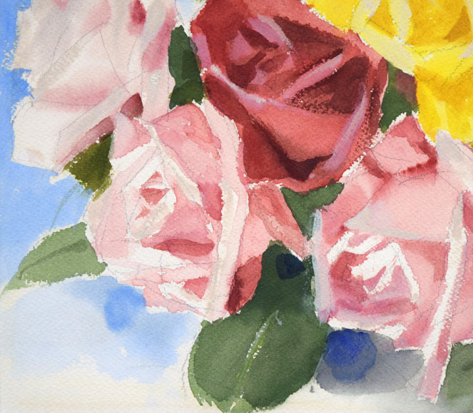 山岸正巳「薔薇」水彩画・3号 拡大画像3