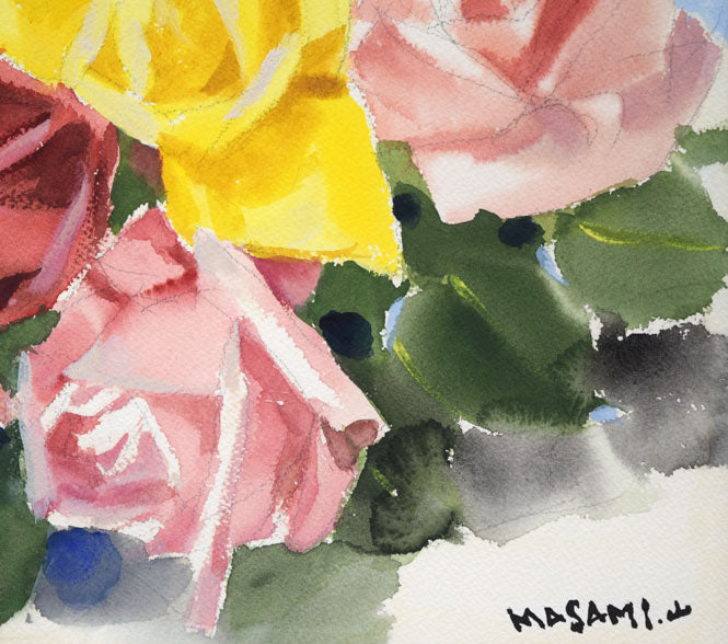 山岸正巳「薔薇」水彩画・3号 拡大画像4