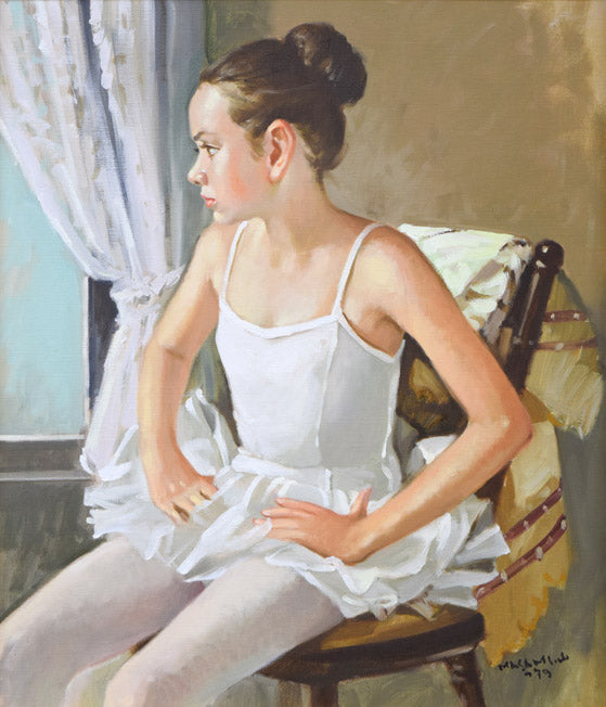 山岸正巳「バレリーナ少憩」油絵・F10号 作品全体拡大画像
