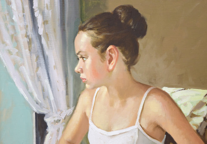 山岸正巳「バレリーナ少憩」油絵・F10号 拡大画像1