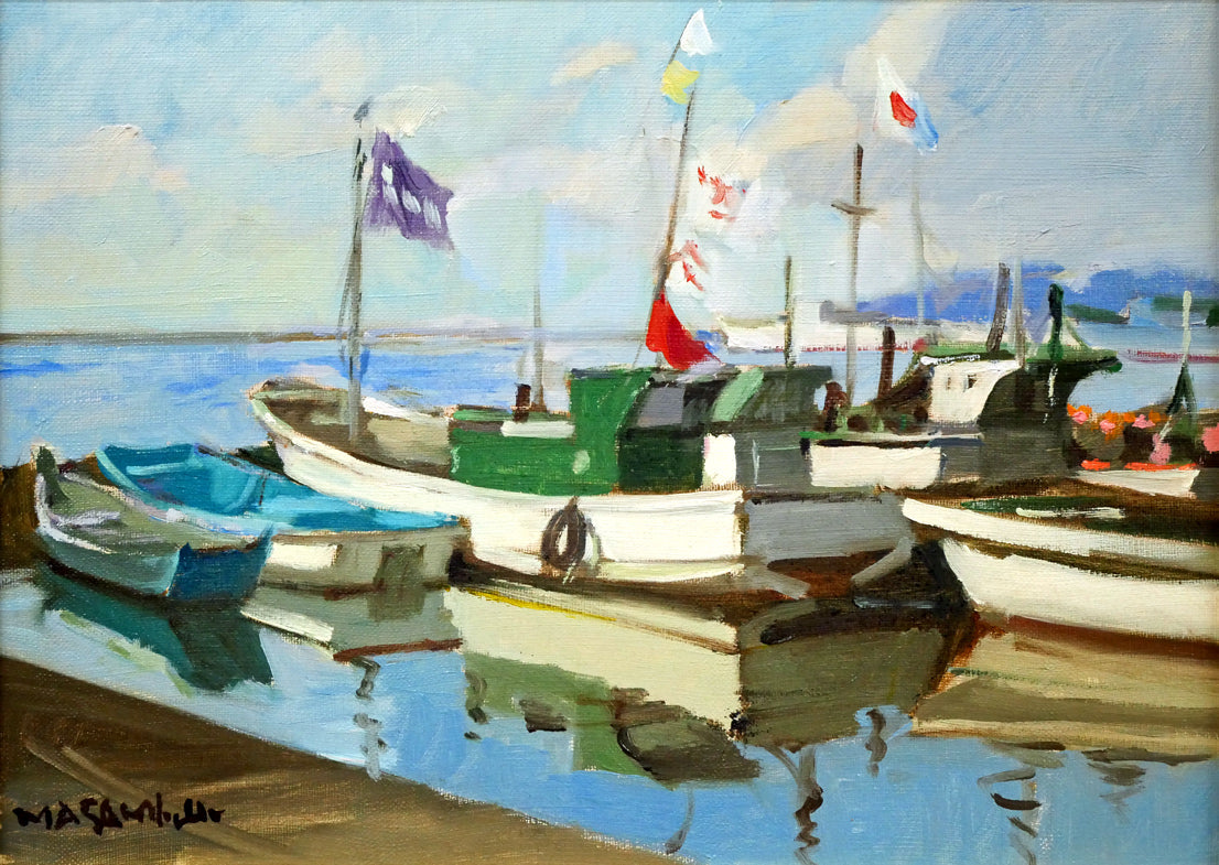 山岸正巳「岩内漁港」油絵・F4号 作品全体画像