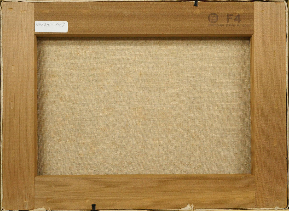 山岸正巳「岩内漁港」油絵・F4号 キャンバス裏側画像