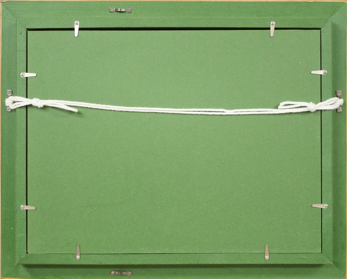 山岸正巳「岩内漁港」油絵・F4号 額縁裏側画像