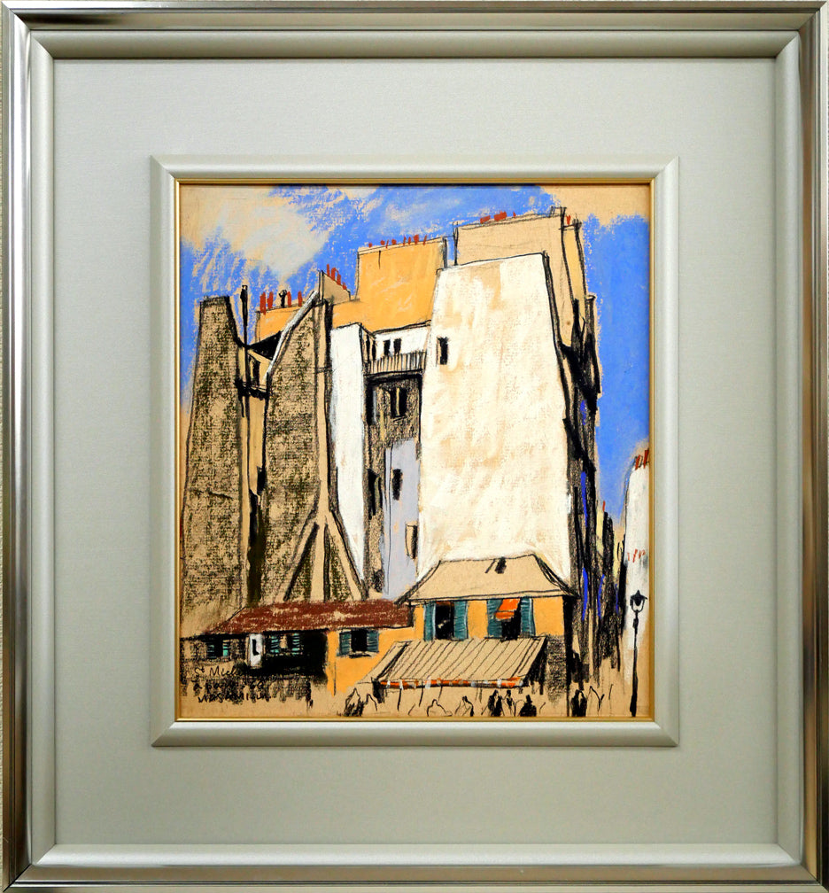 山岸正巳「サン・ミシエル広場の家(於巴里)」パステル画・色紙