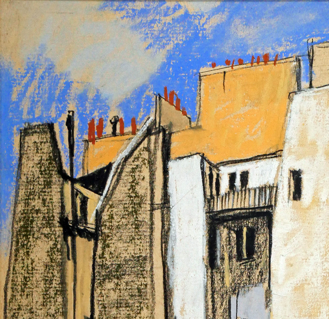 山岸正巳「サン・ミシエル広場の家(於巴里)」パステル画・色紙 拡大画像1