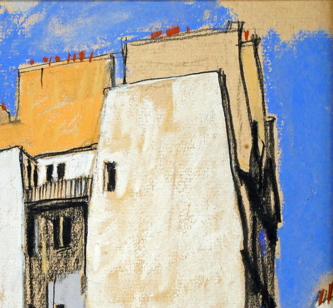 山岸正巳「サン・ミシエル広場の家(於巴里)」パステル画・色紙 拡大画像2
