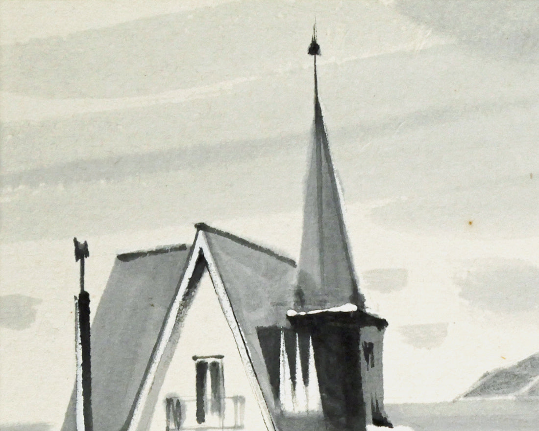 山岸正巳「老古美(おいこみ)より積丹半島遠望」水墨画 拡大画像1