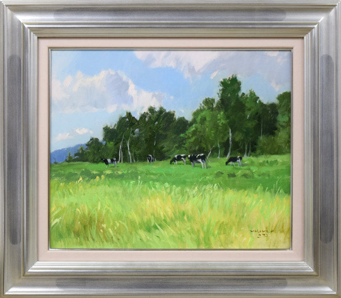山岸正巳「牛のいる風景」油絵・F8号