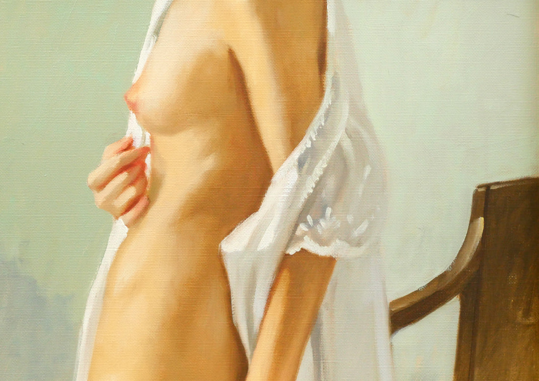 山岸正巳「浴後裸婦」油絵・P8号 拡大画像3